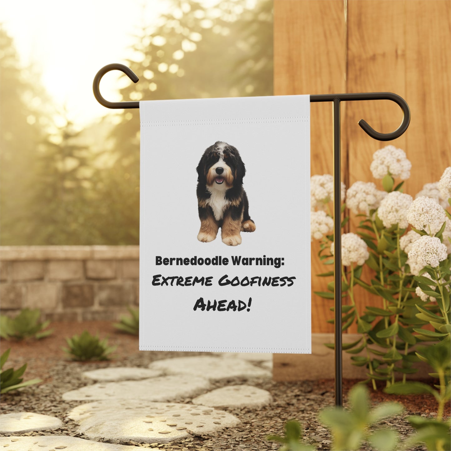 Bernedoodle Garden Banner, Garden Decor, Housewarming Gift, Dog Lover Gift, Outdoor Sign, Bernedoodle Flag, Goofiness Ahead