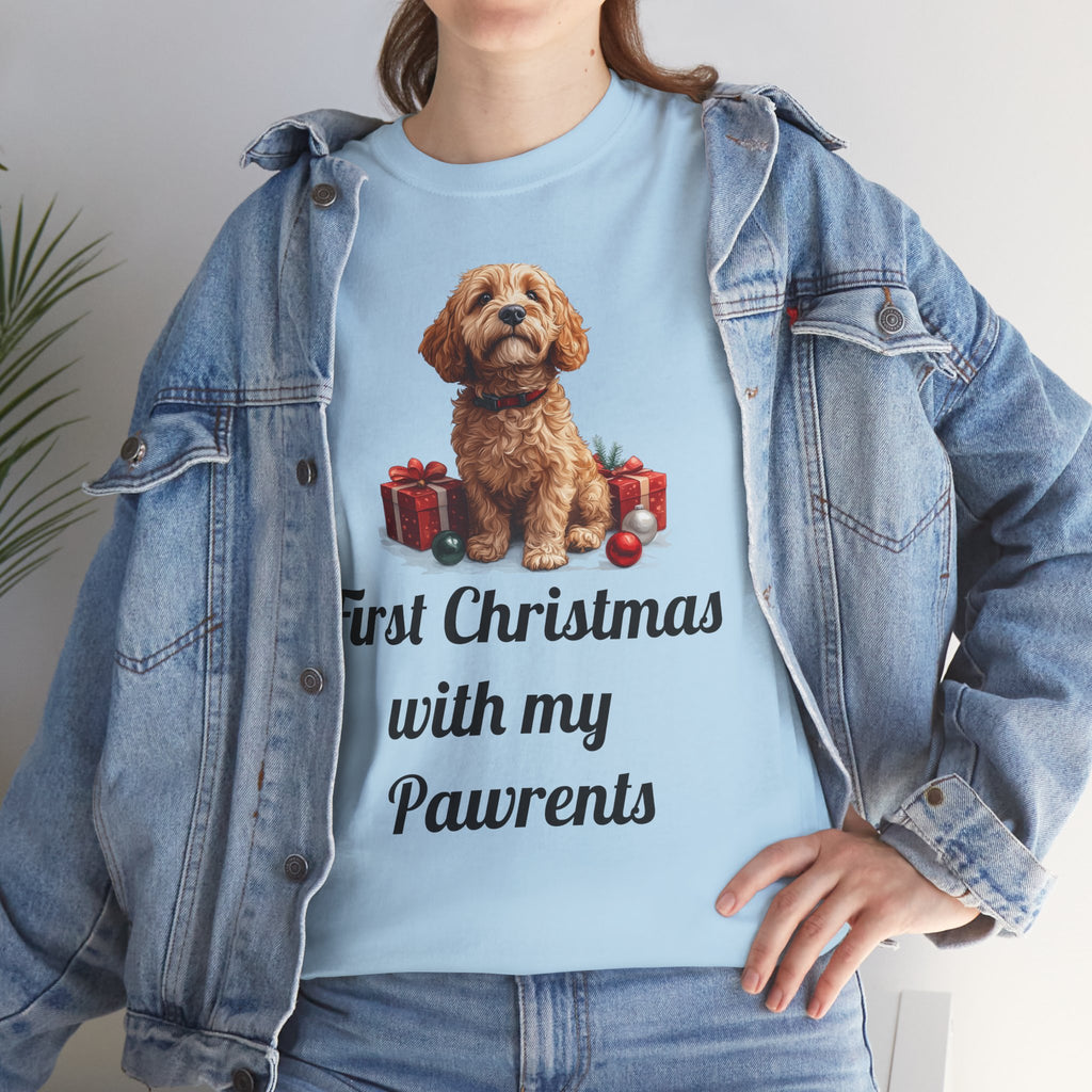 First Christmas with My Pawrents Goldendoodle Puppy T-Shirt, Gift for Her, Gift for Him, New Puppy Owners