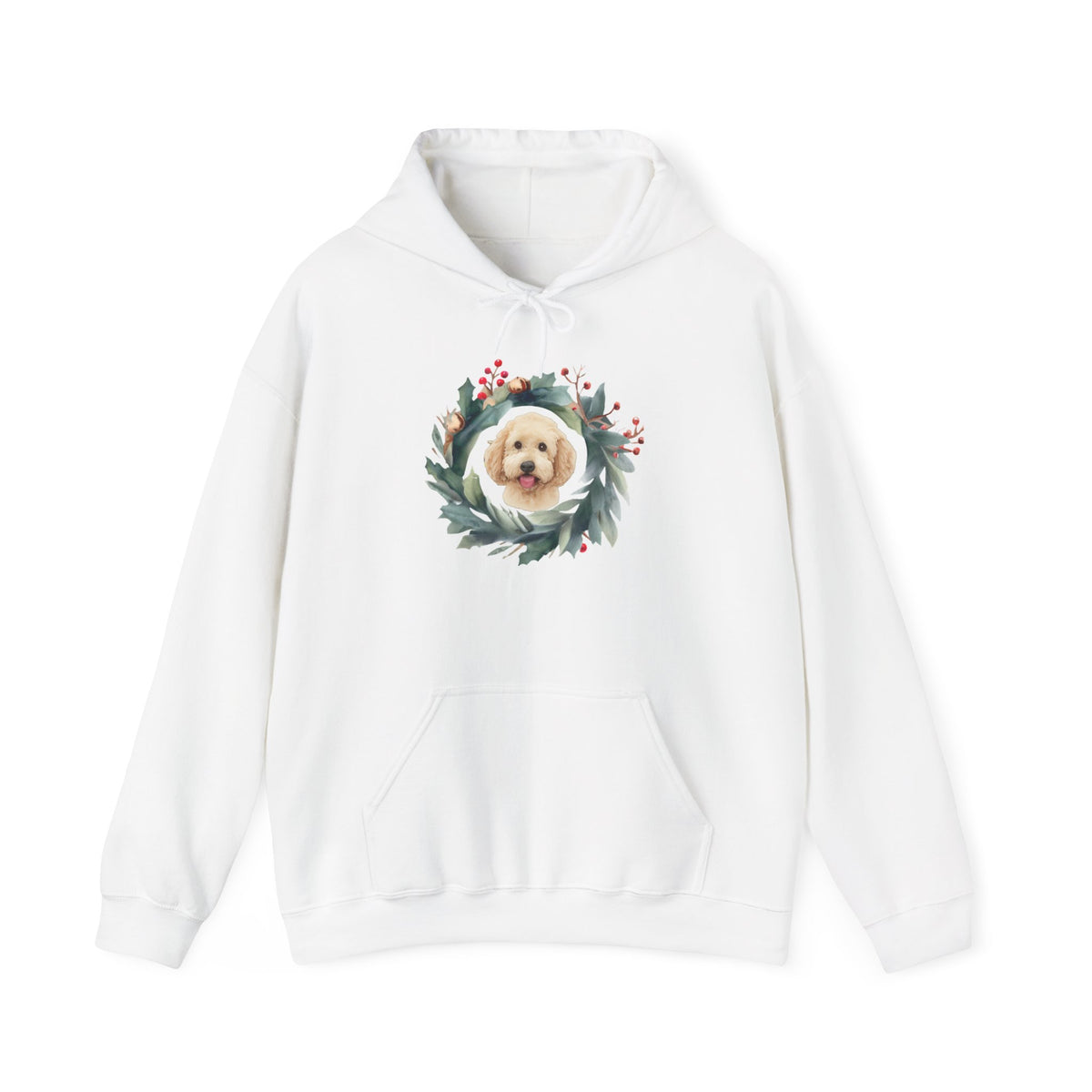 GoldenDoodle within Christmas Wreath, Unisex Heavy Blend™ Hooded Sweatshirt,