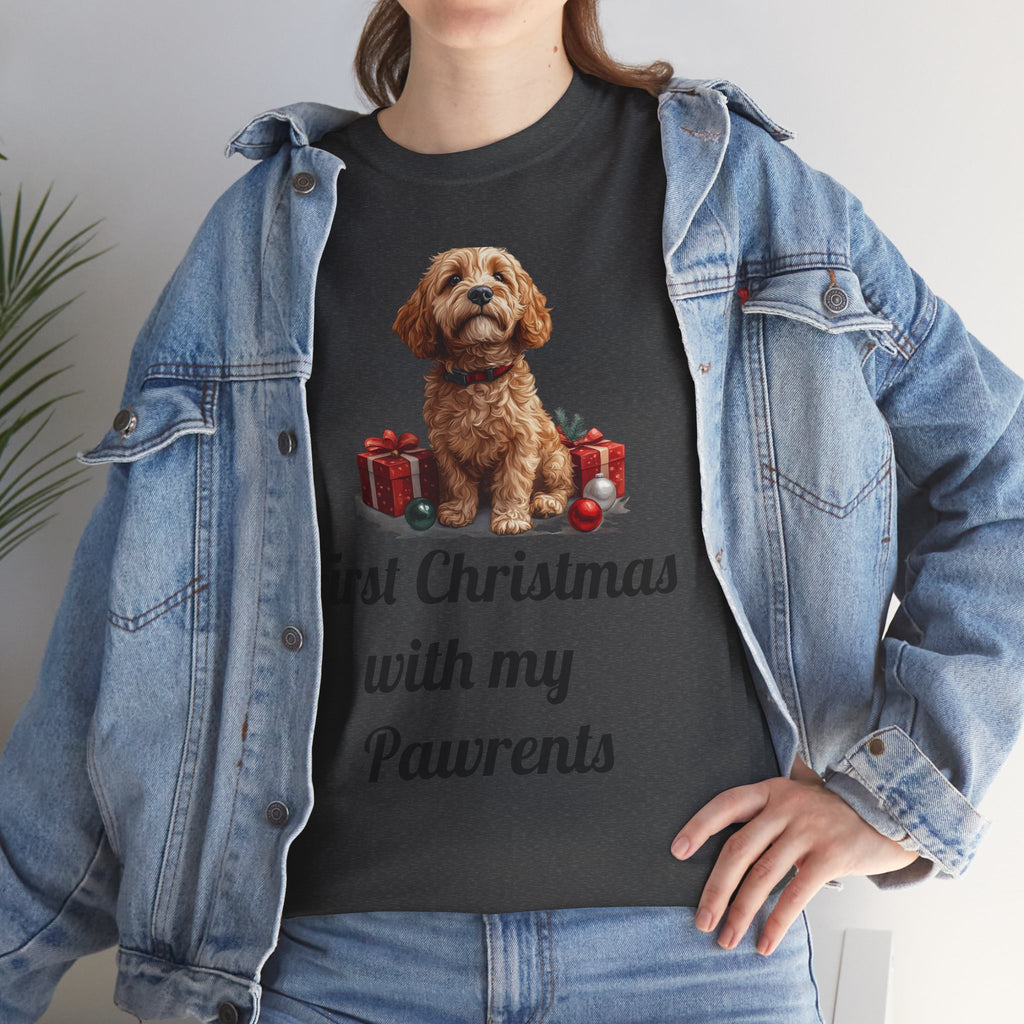 First Christmas with My Pawrents Goldendoodle Puppy T-Shirt, Gift for Her, Gift for Him, New Puppy Owners