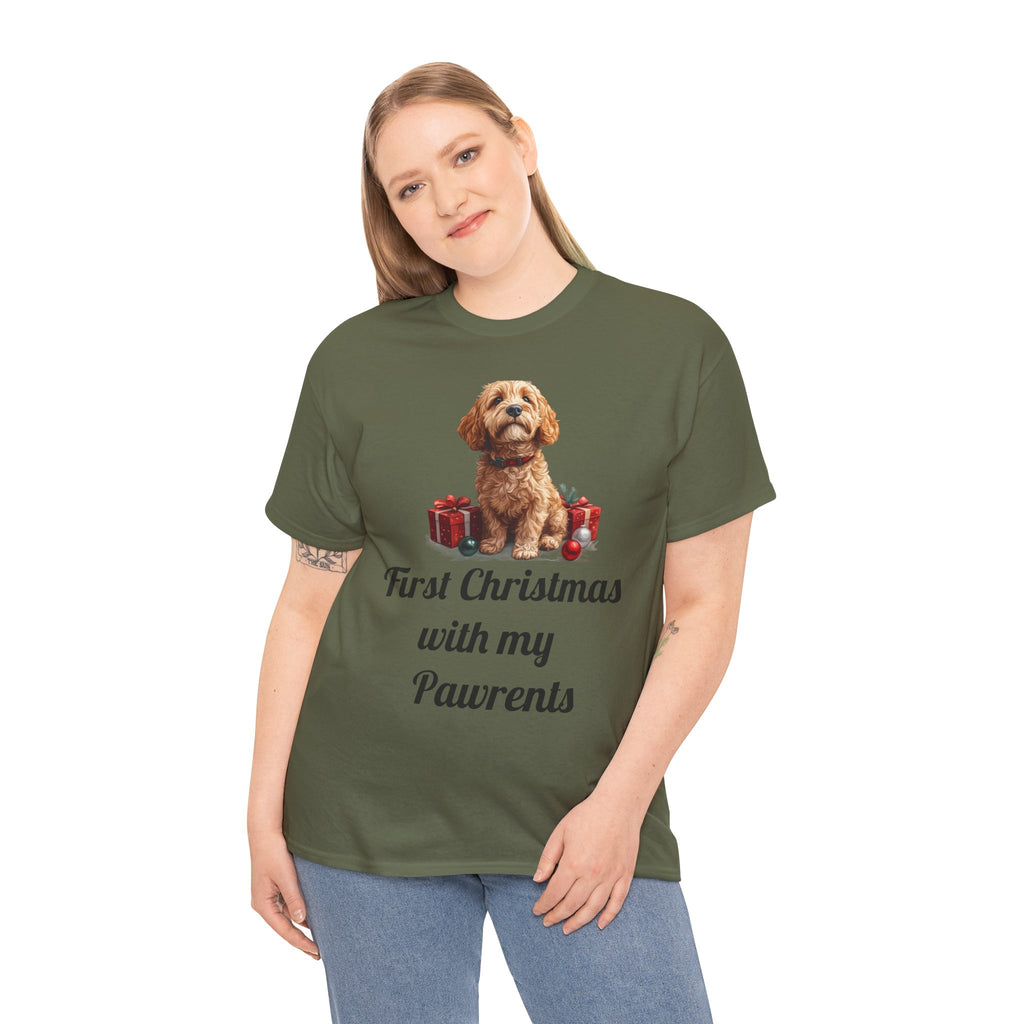 First Christmas with My Pawrents Goldendoodle Puppy T-Shirt, Gift for Her, Gift for Him, New Puppy Owners