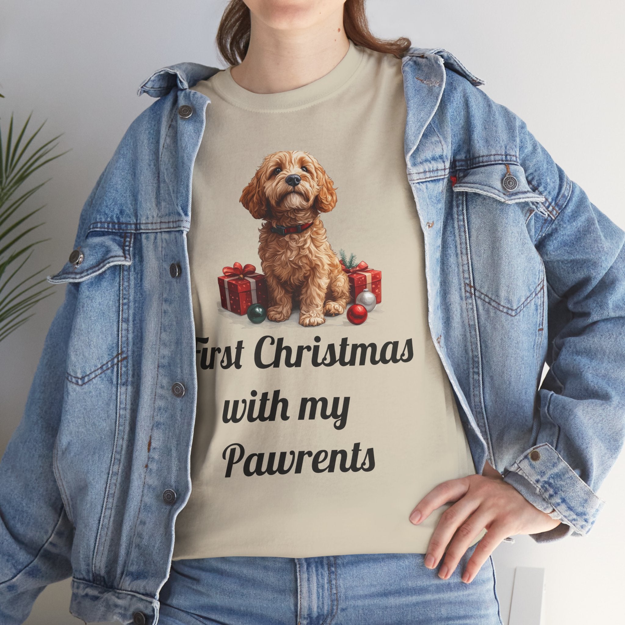 First Christmas with My Pawrents Goldendoodle Puppy T-Shirt, Gift for Her, Gift for Him, New Puppy Owners