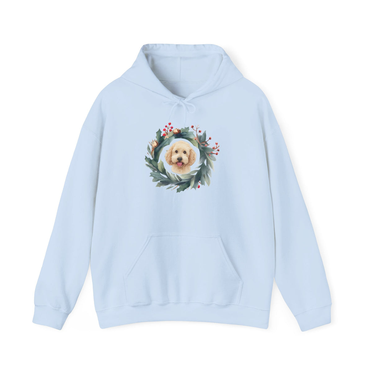 GoldenDoodle within Christmas Wreath, Unisex Heavy Blend™ Hooded Sweatshirt,