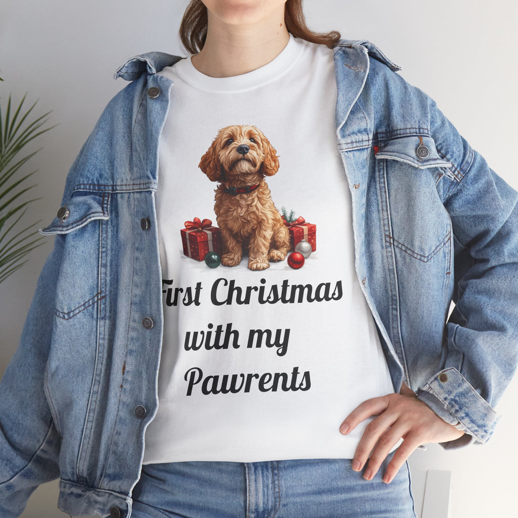 First Christmas with My Pawrents Goldendoodle Puppy T-Shirt, Gift for Her, Gift for Him, New Puppy Owners