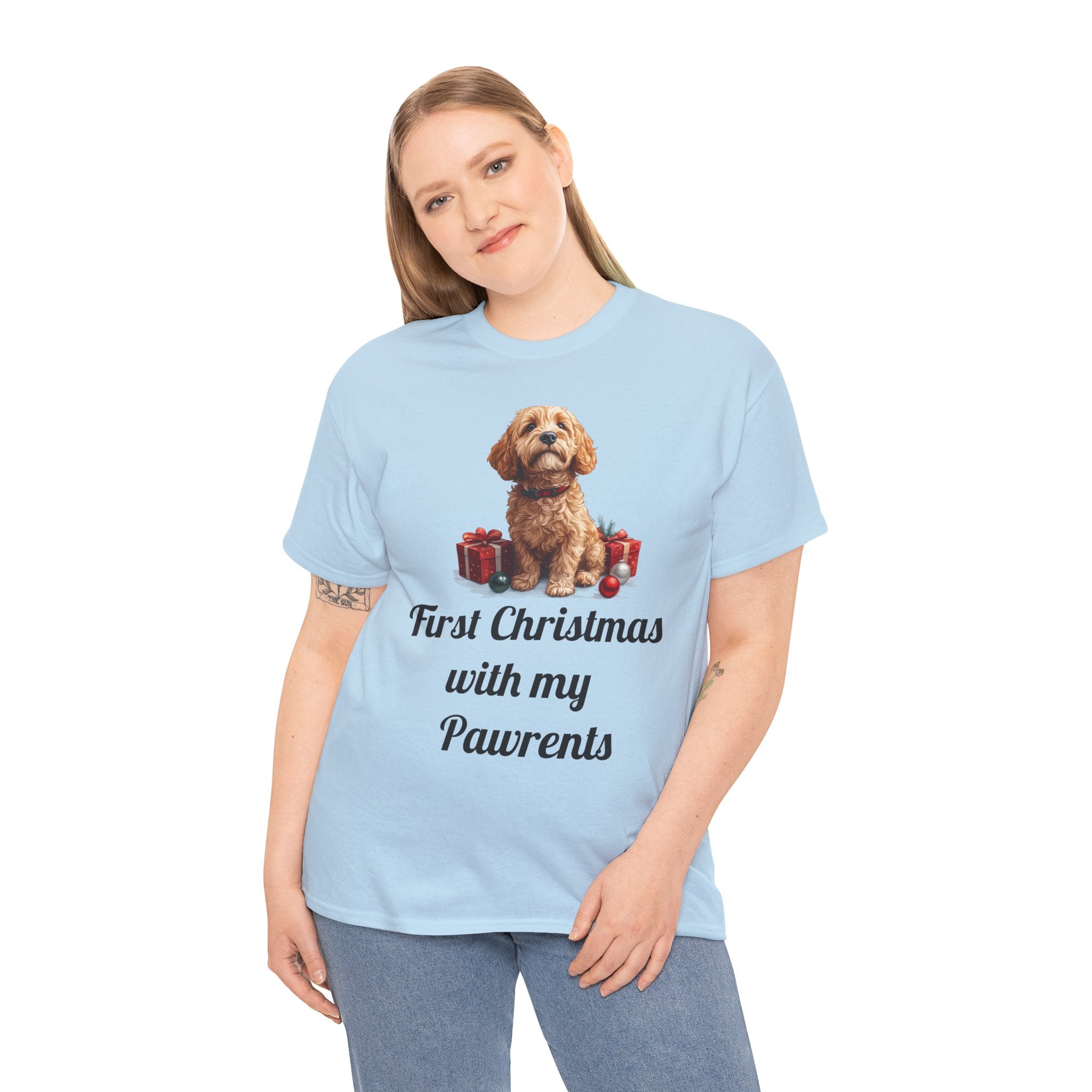 First Christmas with My Pawrents Goldendoodle Puppy T-Shirt, Gift for Her, Gift for Him, New Puppy Owners