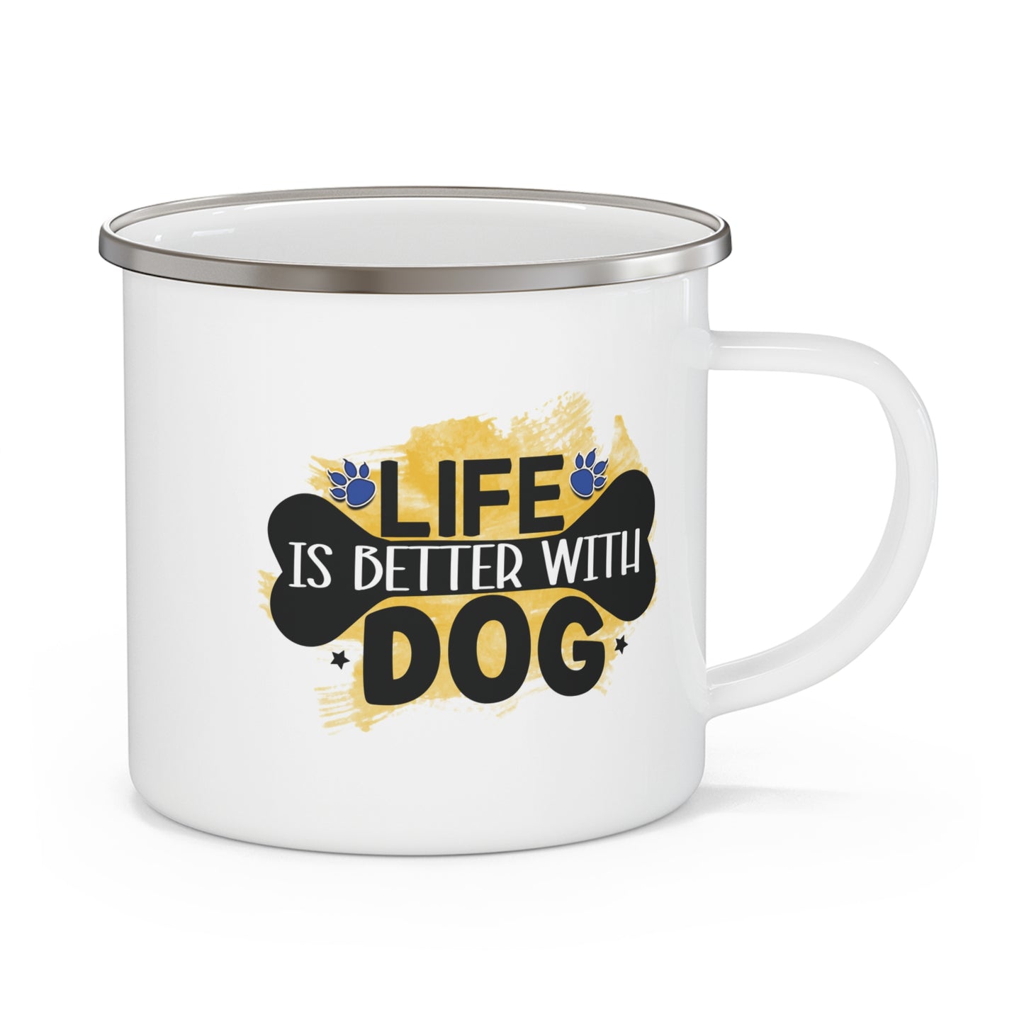 Life is Better With Dogs Enamel Mug, Cute Dog Gift Idea for Campers, Outdoor Cup, 12 oz, Camping Gear, Campfire Mug,Dog Lover Gift