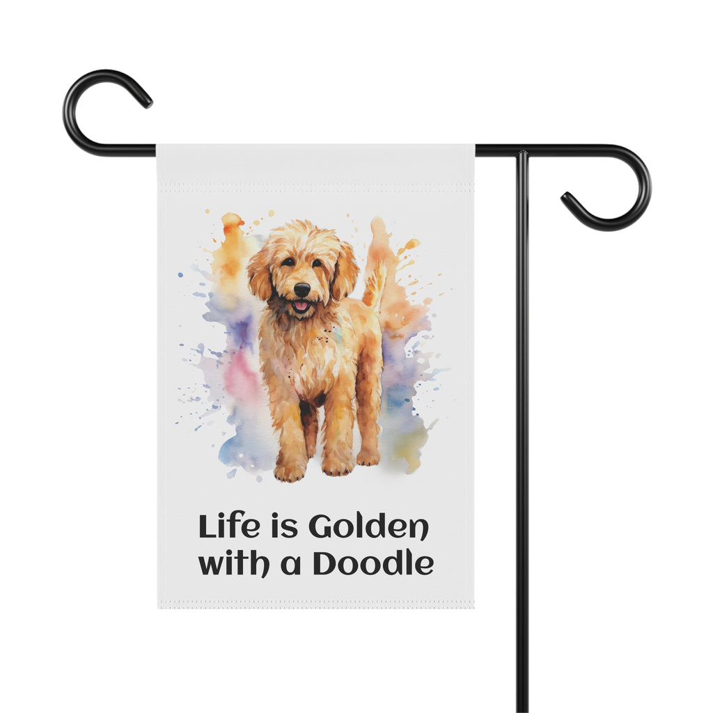 Garden & House Banner — "Life is Golden" Colorful Doodle Banner, 12" × 18" and 24.5" × 32"