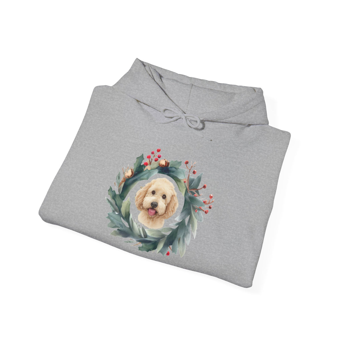 GoldenDoodle within Christmas Wreath, Unisex Heavy Blend™ Hooded Sweatshirt,