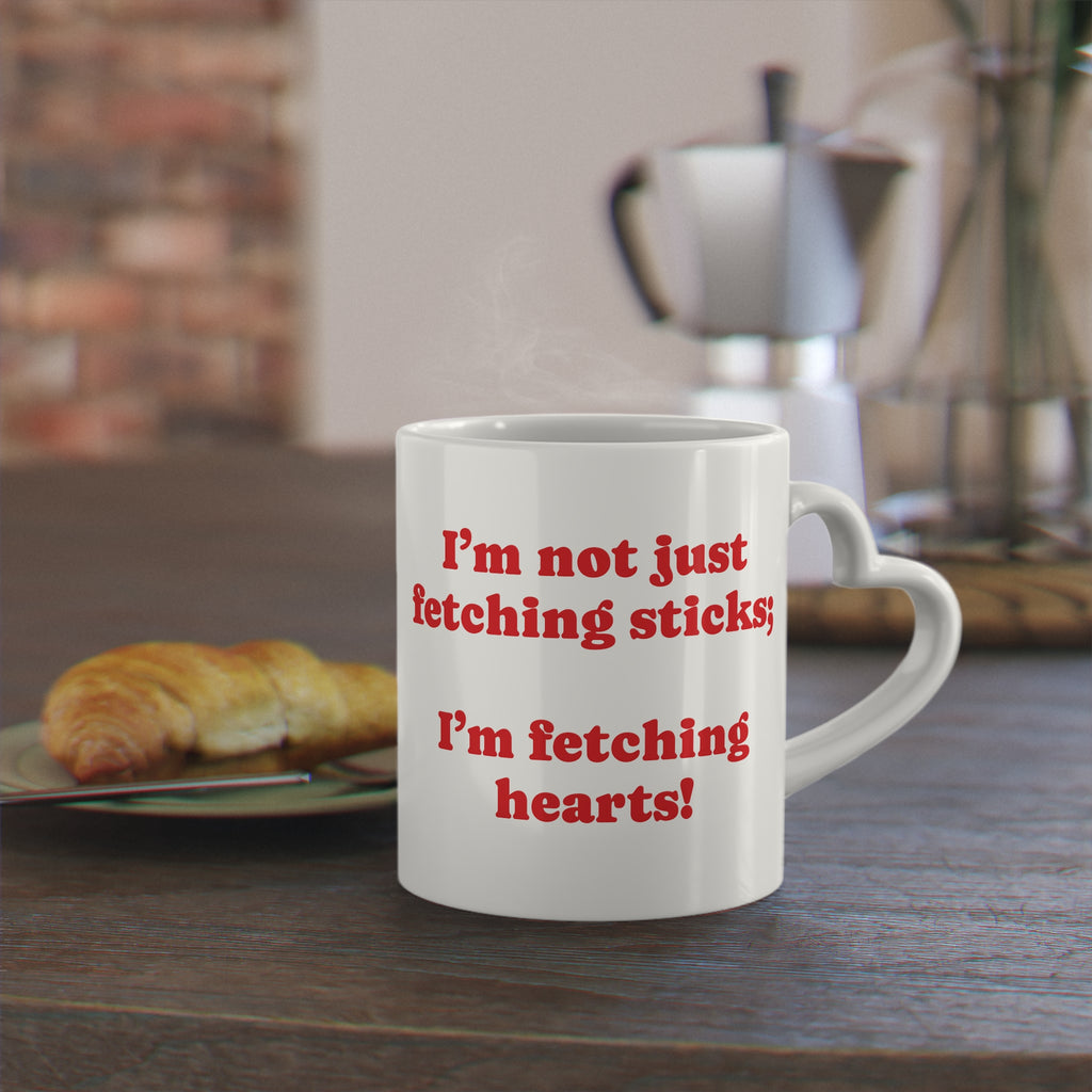 Aussiedoodle “I'm Not Just Fetching Sticks, I'm Fetching Hearts Heart-Shaped Mug | Aussiedoodle Dog Design