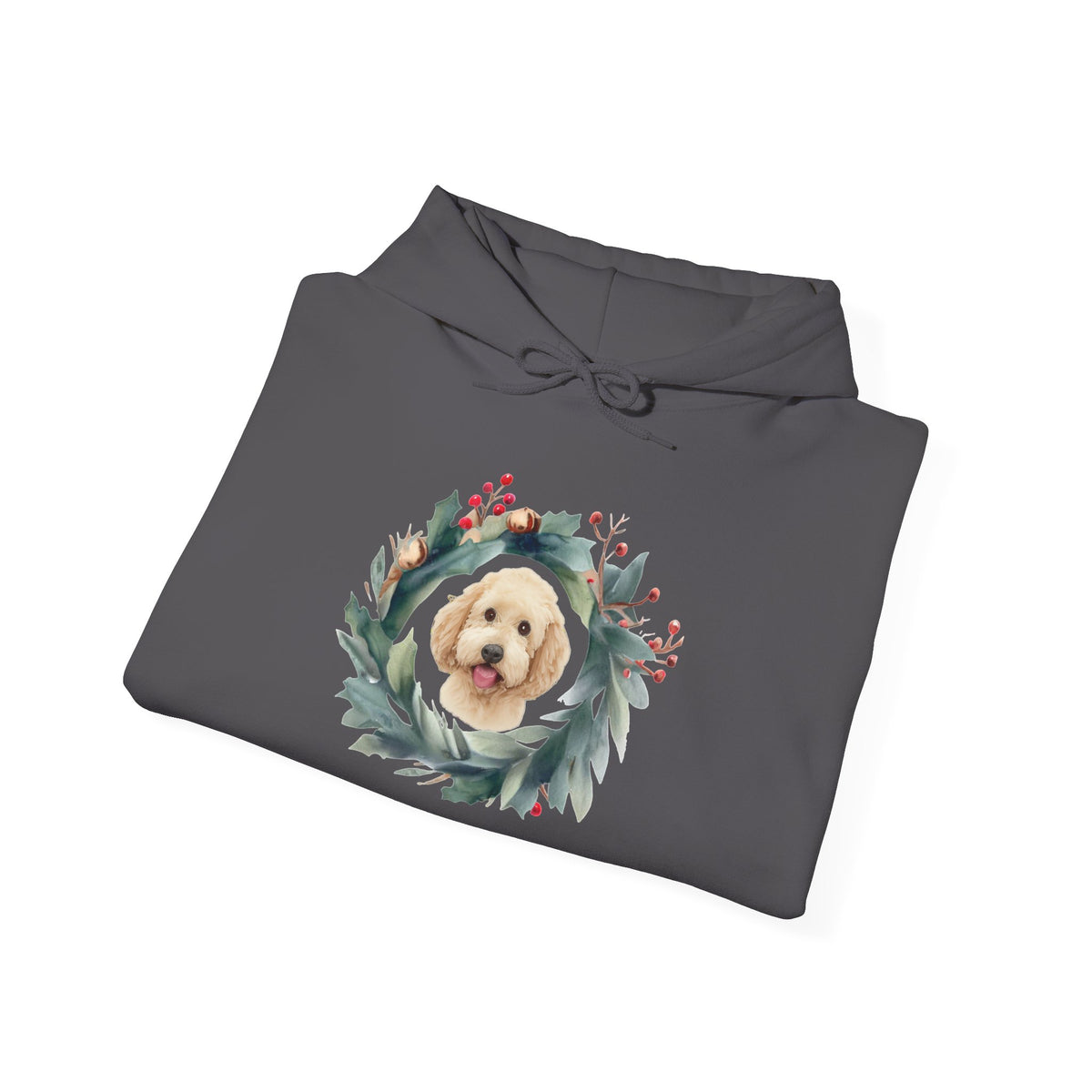 GoldenDoodle within Christmas Wreath, Unisex Heavy Blend™ Hooded Sweatshirt,