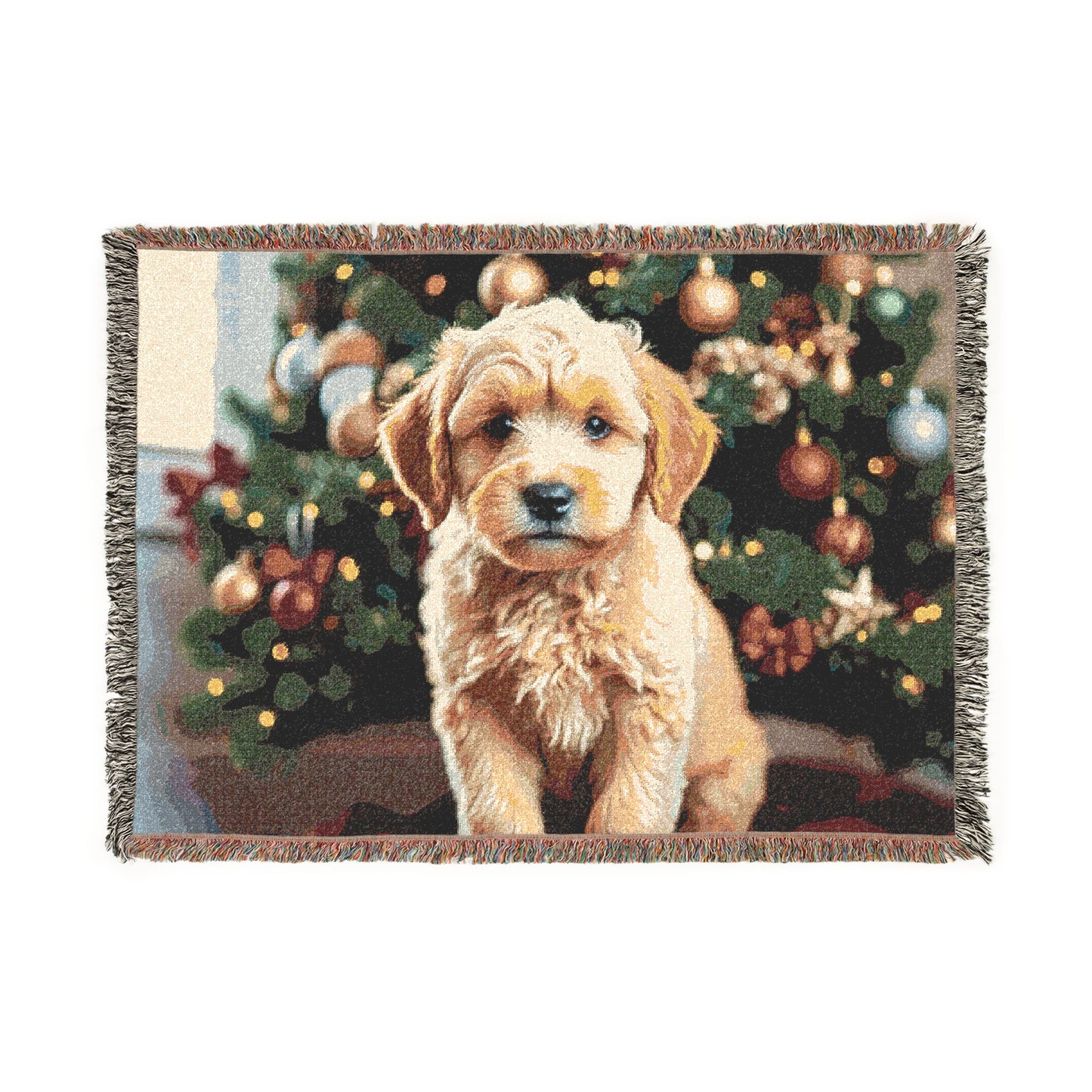 Woven Blanket Christmas Goldendoodle Puppy