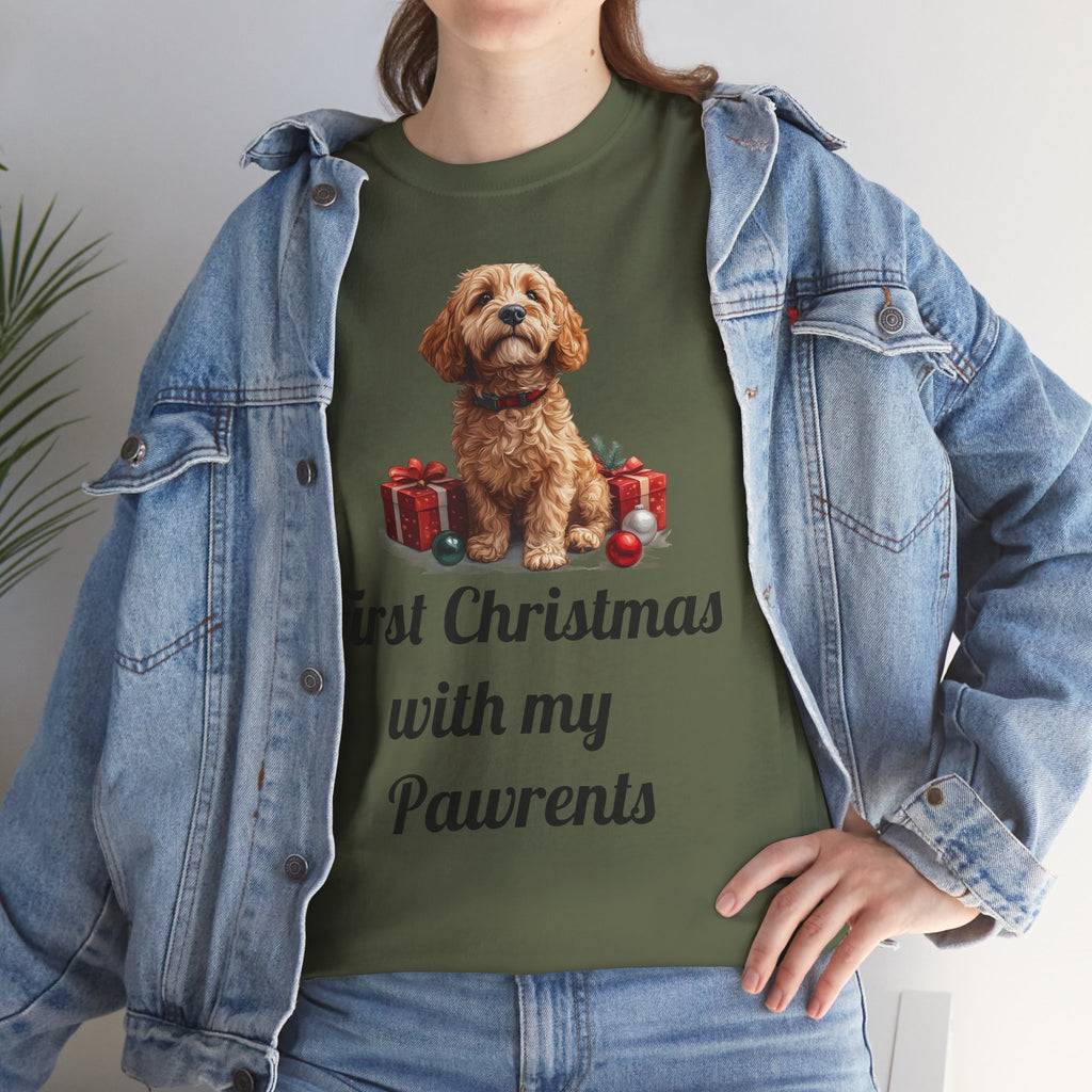 First Christmas with My Pawrents Goldendoodle Puppy T-Shirt, Gift for Her, Gift for Him, New Puppy Owners