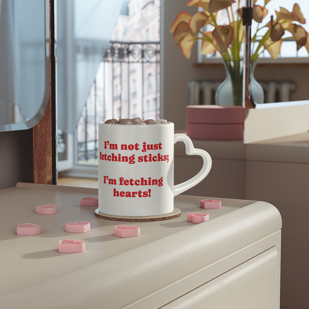 Aussiedoodle “I'm Not Just Fetching Sticks, I'm Fetching Hearts Heart-Shaped Mug | Aussiedoodle Dog Design