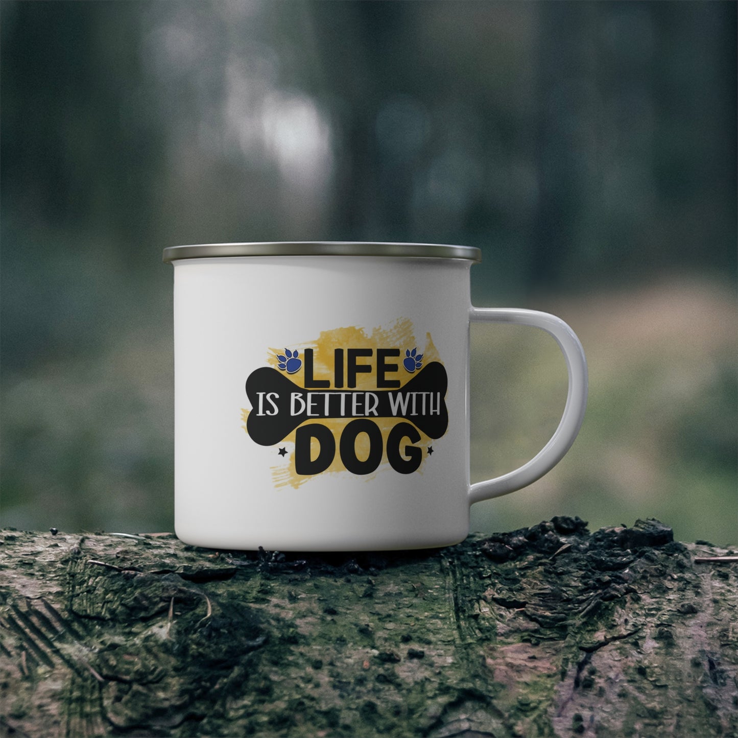 Life is Better With Dogs Enamel Mug, Cute Dog Gift Idea for Campers, Outdoor Cup, 12 oz, Camping Gear, Campfire Mug,Dog Lover Gift