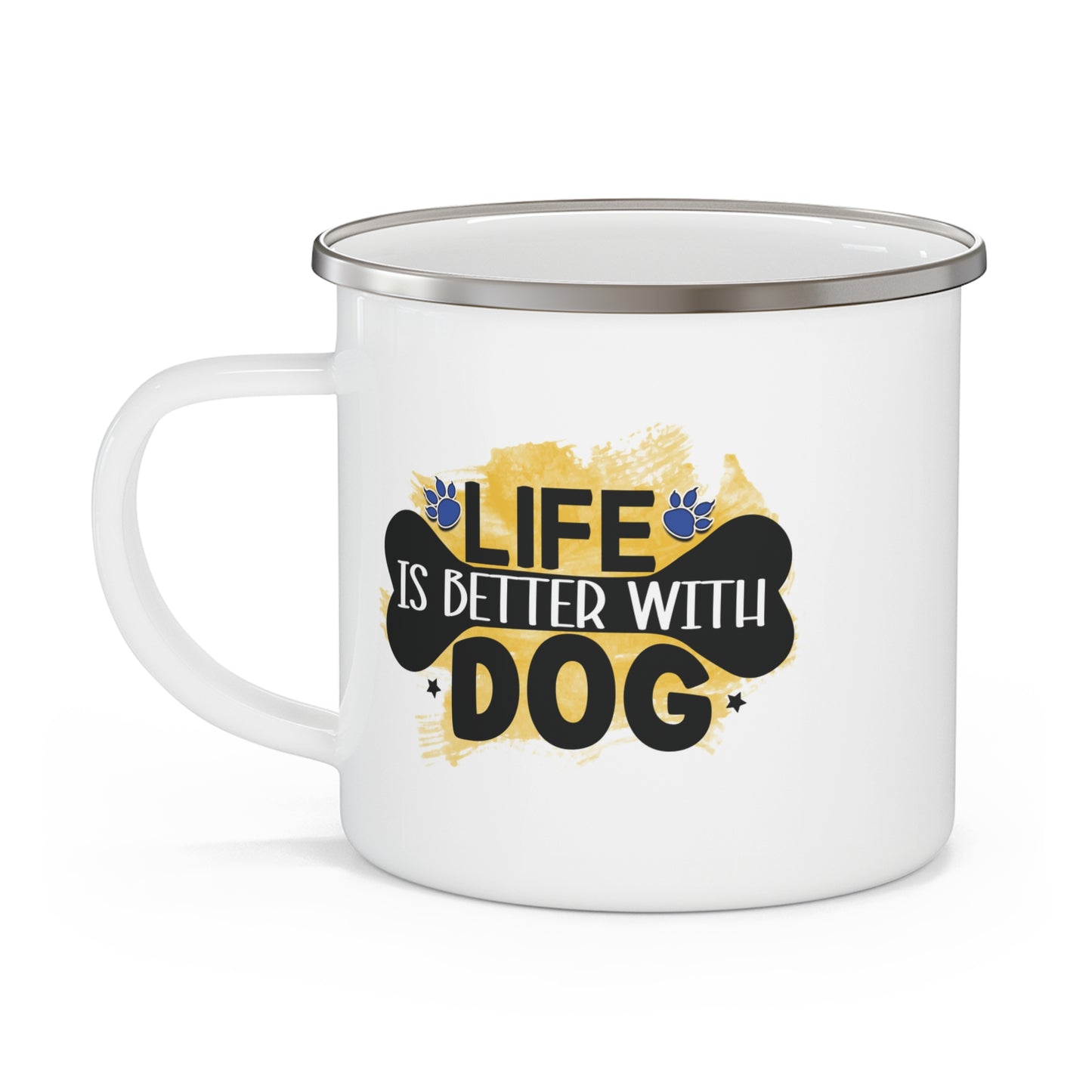 Life is Better With Dogs Enamel Mug, Cute Dog Gift Idea for Campers, Outdoor Cup, 12 oz, Camping Gear, Campfire Mug,Dog Lover Gift