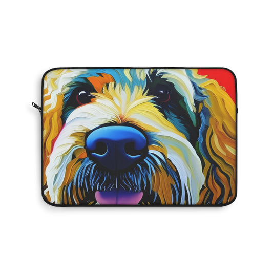 Colorful Doodle Dog Laptop Sleeve, Pet Lover Computer Bag, Custom Animal Design, Fun Office Accessory, Gift