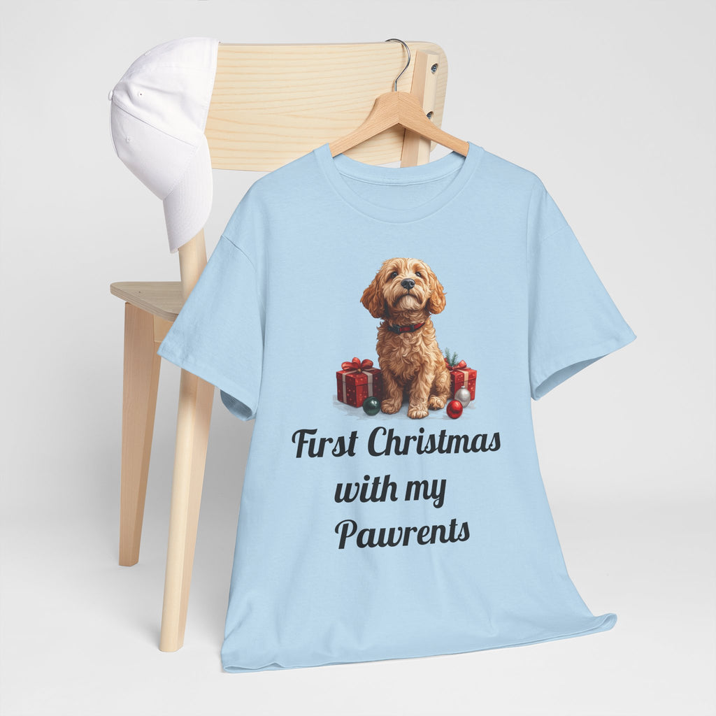 First Christmas with My Pawrents Goldendoodle Puppy T-Shirt, Gift for Her, Gift for Him, New Puppy Owners