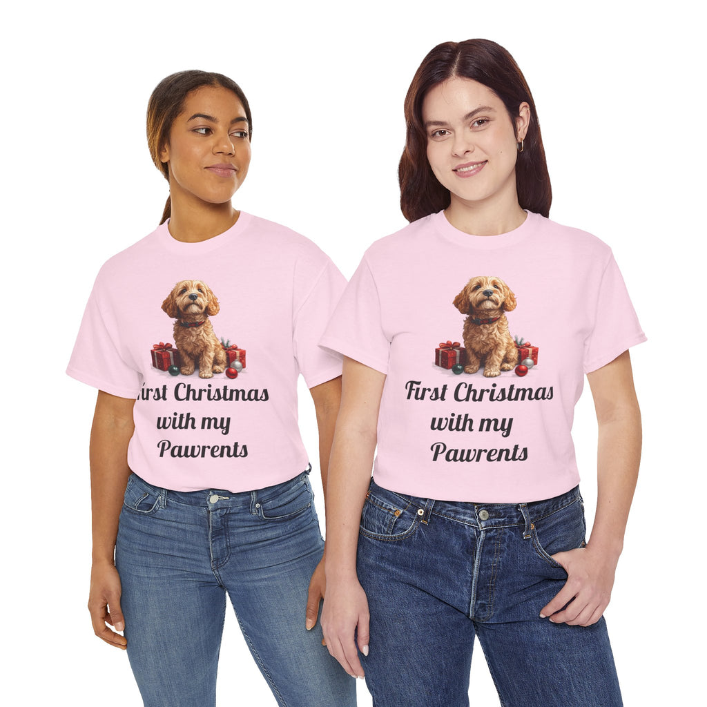 First Christmas with My Pawrents Goldendoodle Puppy T-Shirt, Gift for Her, Gift for Him, New Puppy Owners
