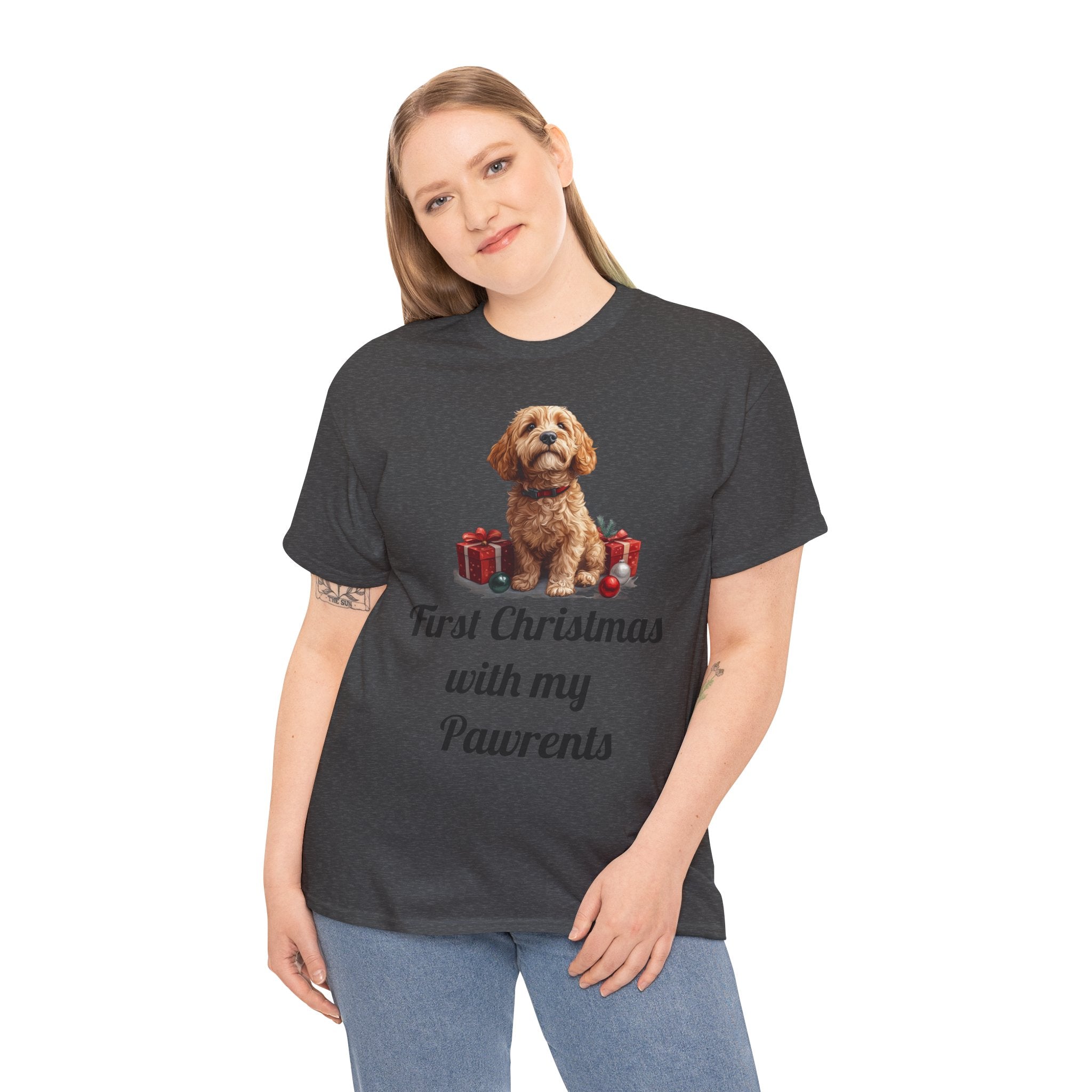 First Christmas with My Pawrents Goldendoodle Puppy T-Shirt, Gift for Her, Gift for Him, New Puppy Owners