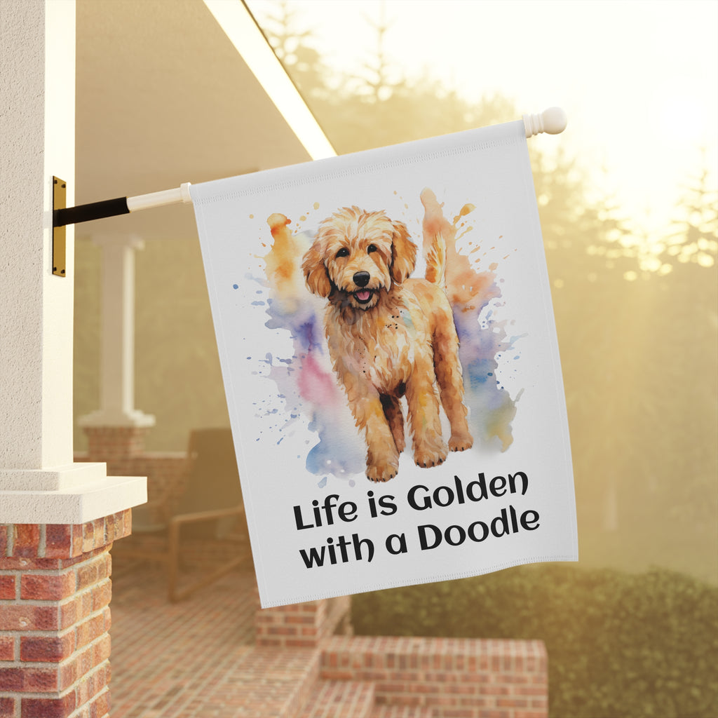 Garden & House Banner — "Life is Golden" Colorful Doodle Banner, 12" × 18" and 24.5" × 32"