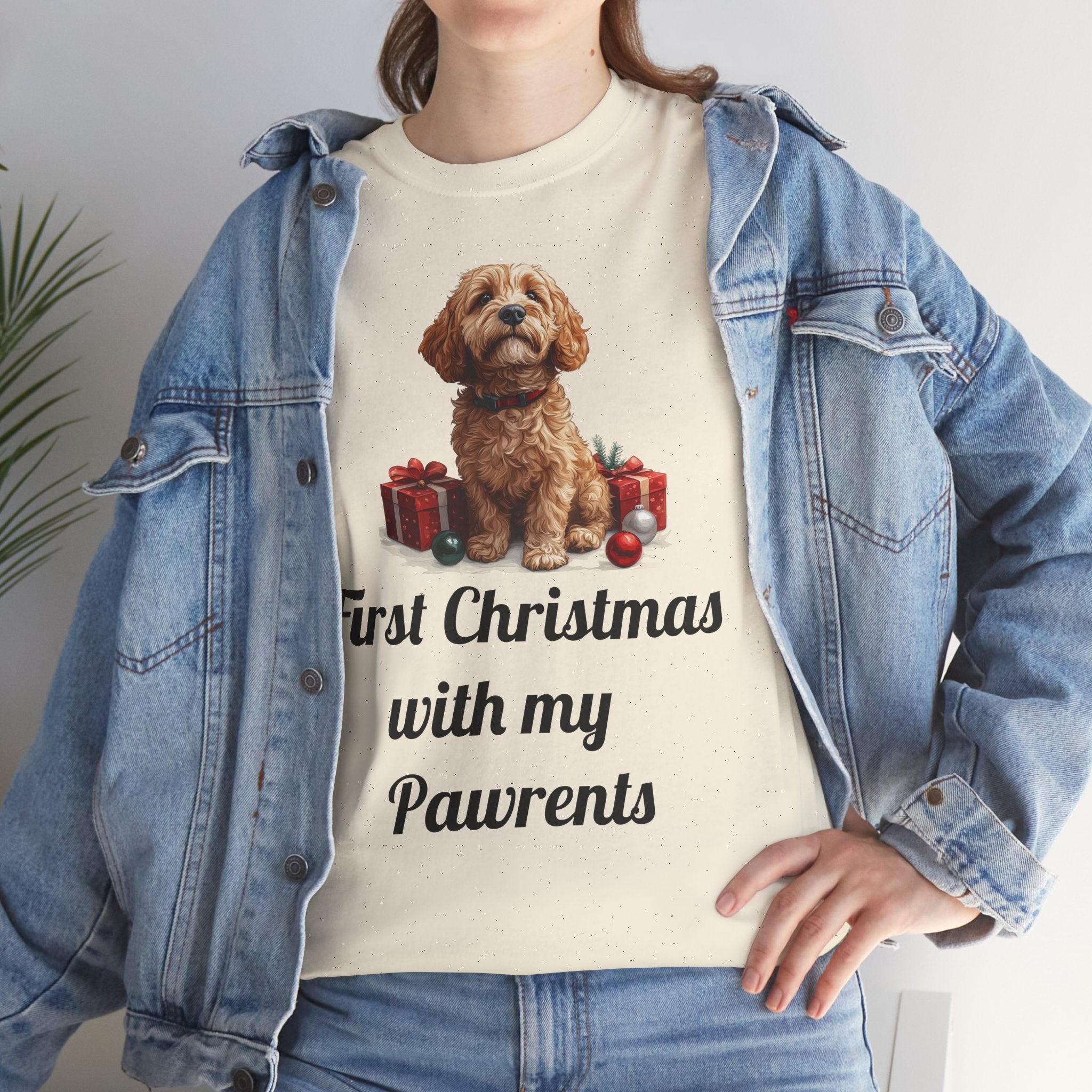 First Christmas with My Pawrents Goldendoodle Puppy T-Shirt, Gift for Her, Gift for Him, New Puppy Owners
