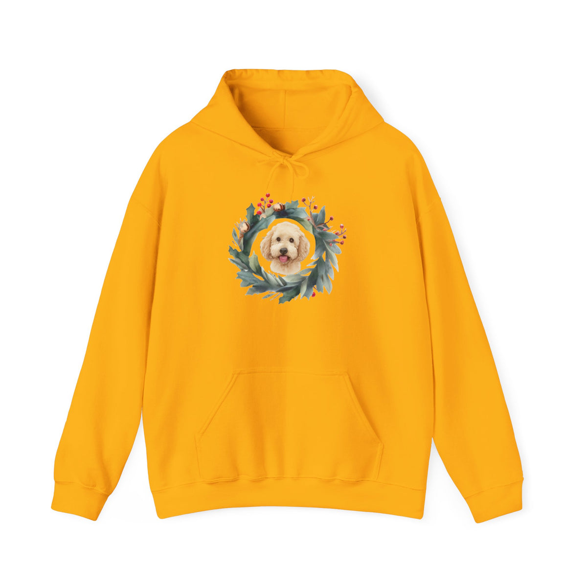 GoldenDoodle within Christmas Wreath, Unisex Heavy Blend™ Hooded Sweatshirt,