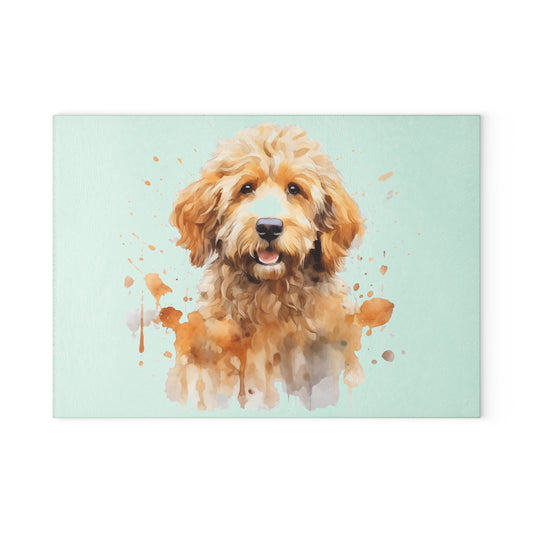 GoldendoodleDog Glass Cutting Board - Pet Lover Gift, Kitchen Decor, Dog Portrait Art, Gift for Dog Owners, Gift for Her