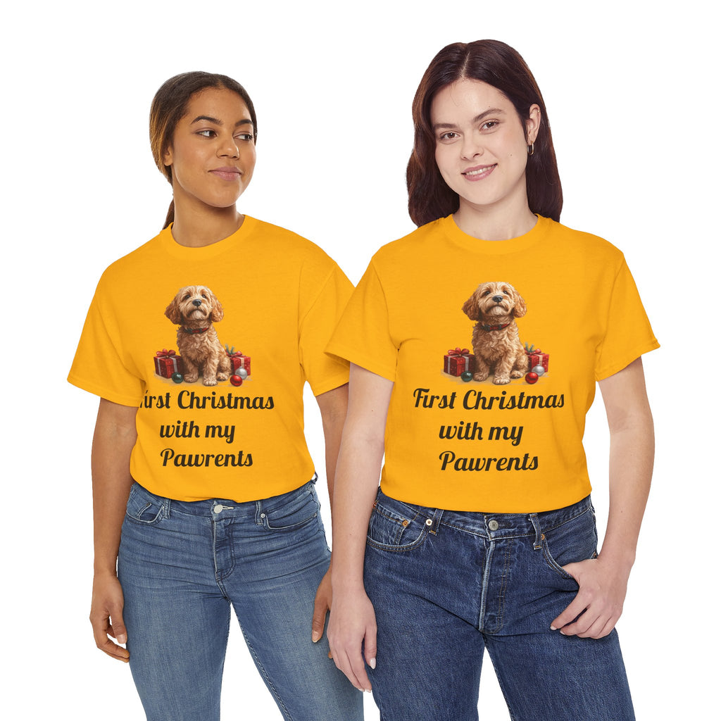 First Christmas with My Pawrents Goldendoodle Puppy T-Shirt, Gift for Her, Gift for Him, New Puppy Owners