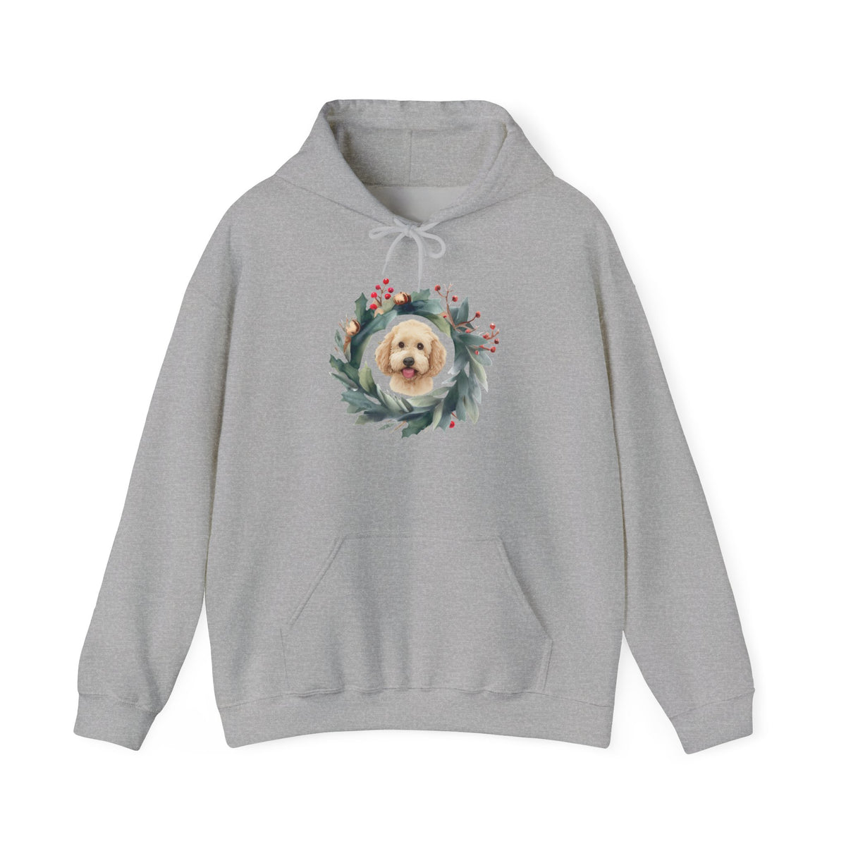 GoldenDoodle within Christmas Wreath, Unisex Heavy Blend™ Hooded Sweatshirt,