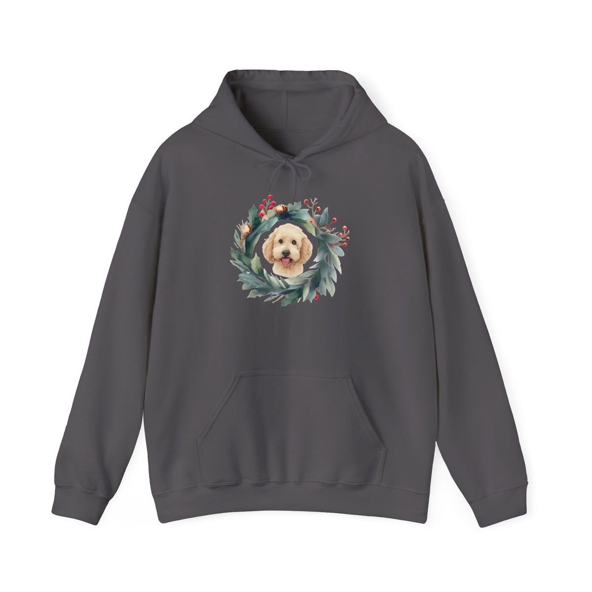 GoldenDoodle within Christmas Wreath, Unisex Heavy Blend™ Hooded Sweatshirt,