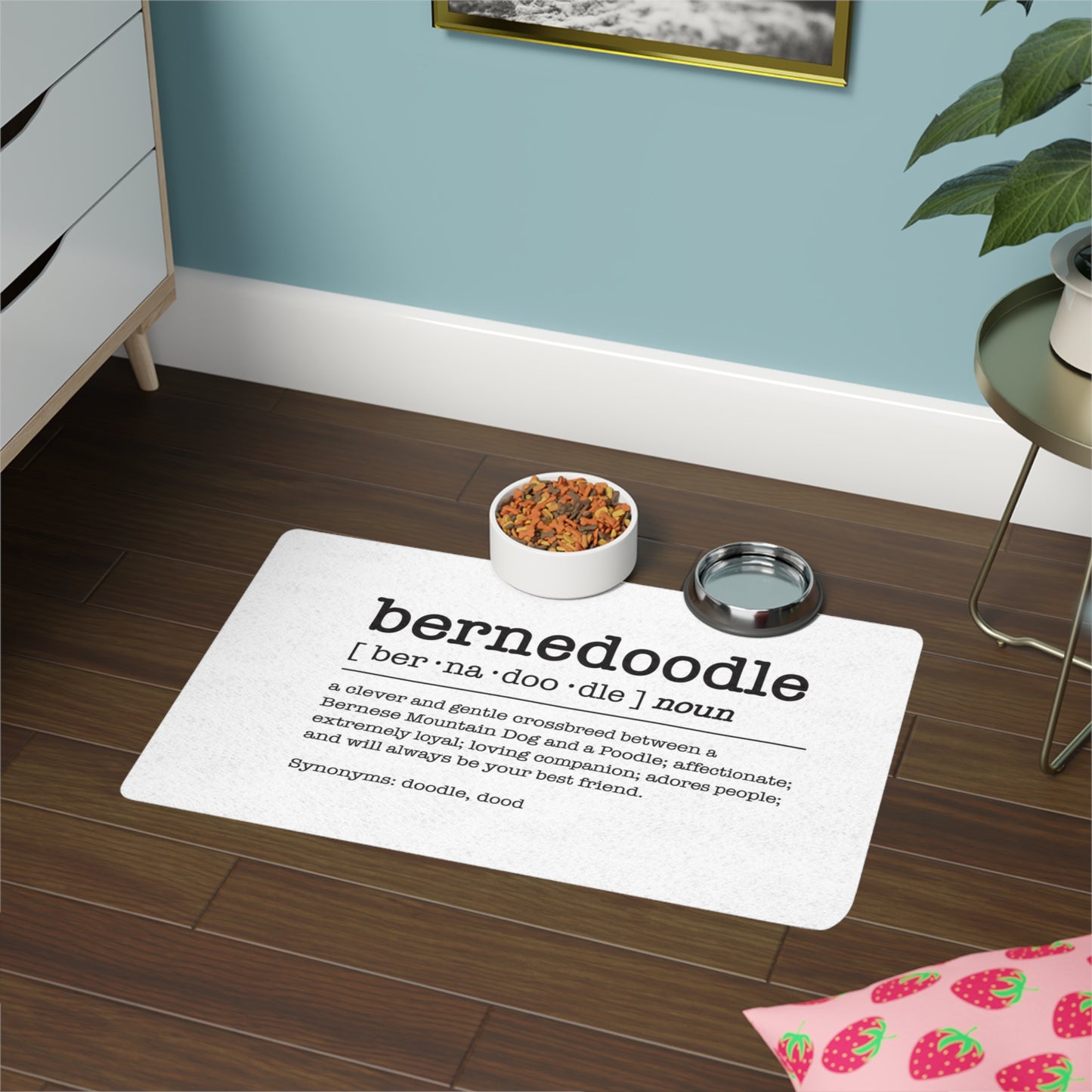 Pet Food Mat - Bernedoodle Definition, Dog Feeding Mat, Pet Decor, Pet Gift, Customizable Dog Mat