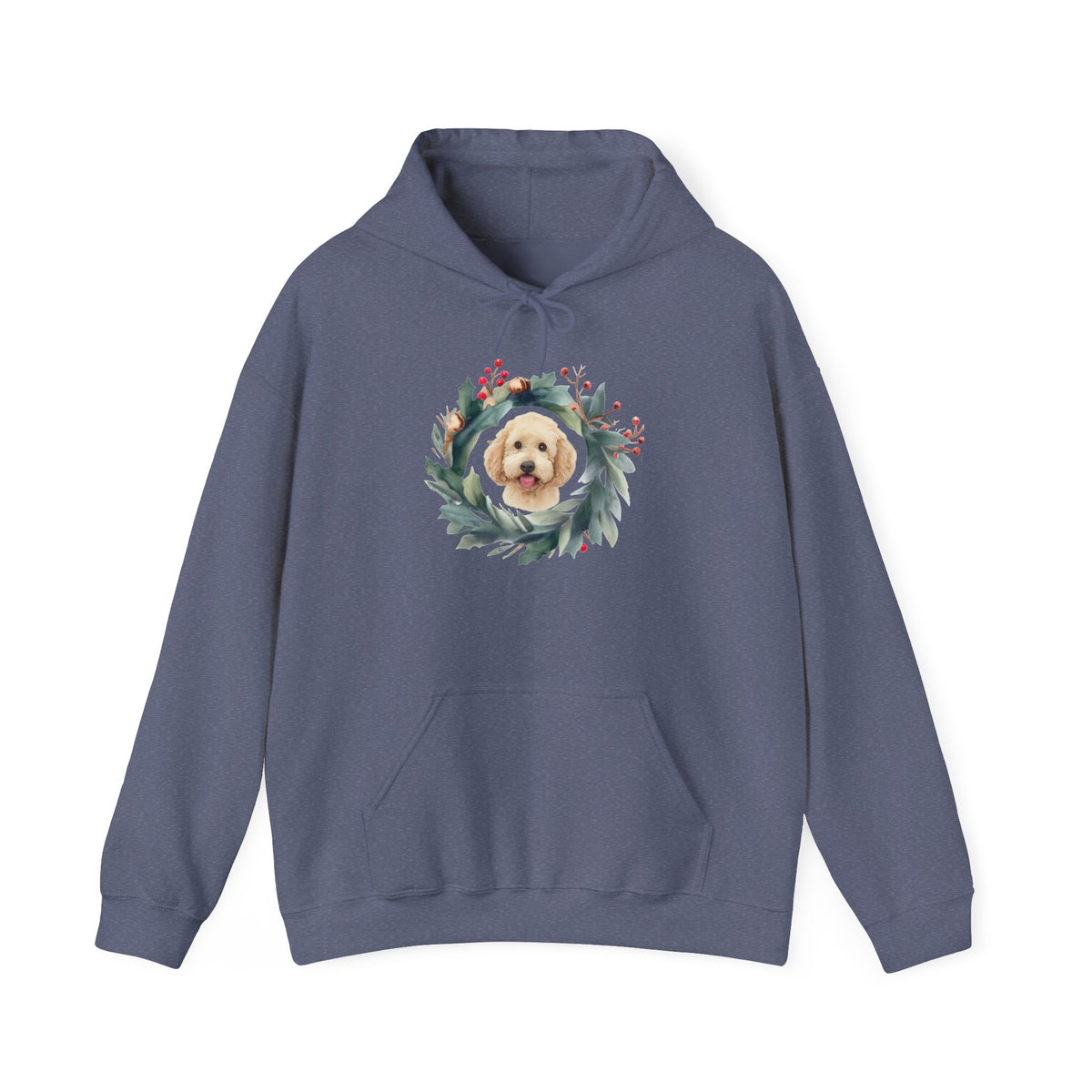GoldenDoodle within Christmas Wreath, Unisex Heavy Blend™ Hooded Sweatshirt,