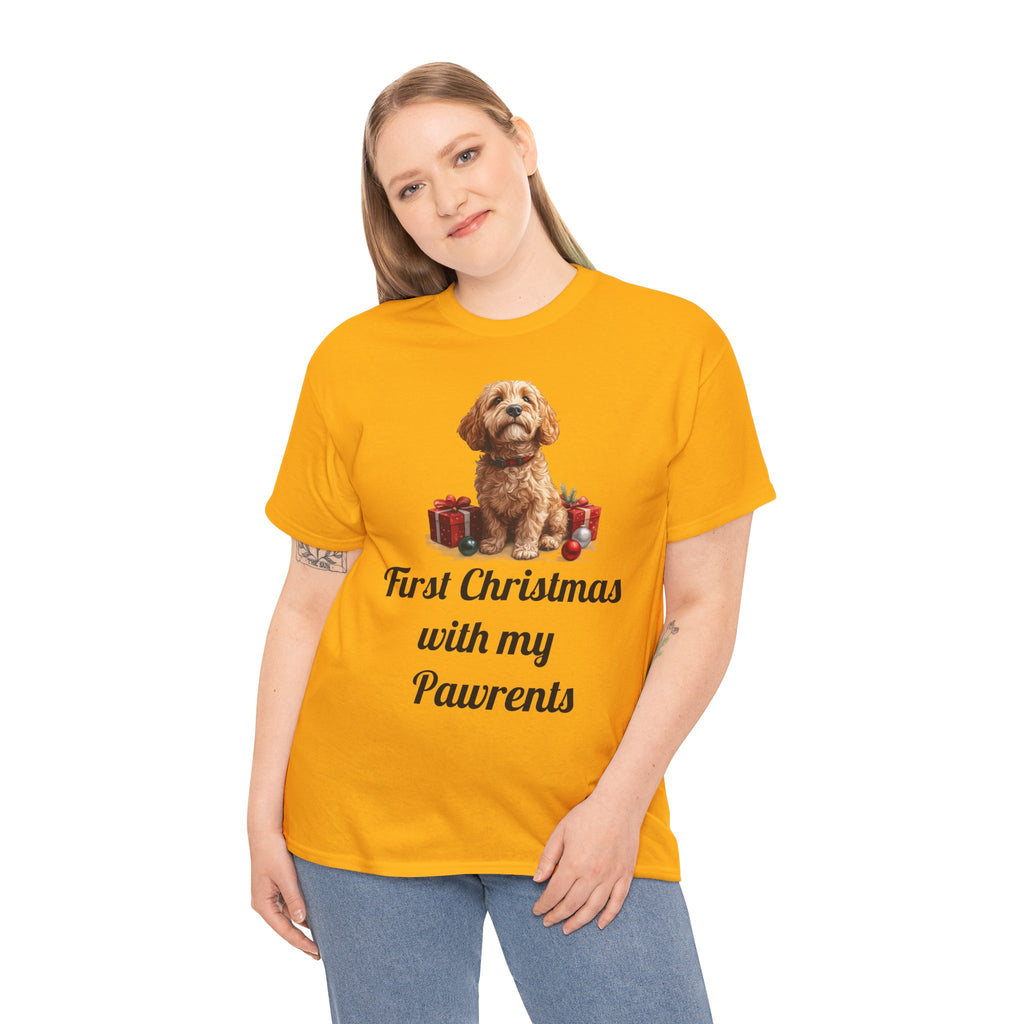 First Christmas with My Pawrents Goldendoodle Puppy T-Shirt, Gift for Her, Gift for Him, New Puppy Owners