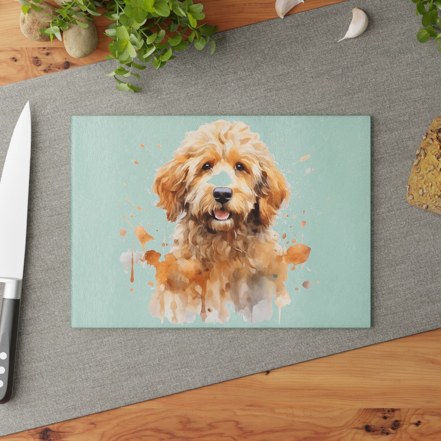 GoldendoodleDog Glass Cutting Board - Pet Lover Gift, Kitchen Decor, Dog Portrait Art, Gift for Dog Owners, Gift for Her