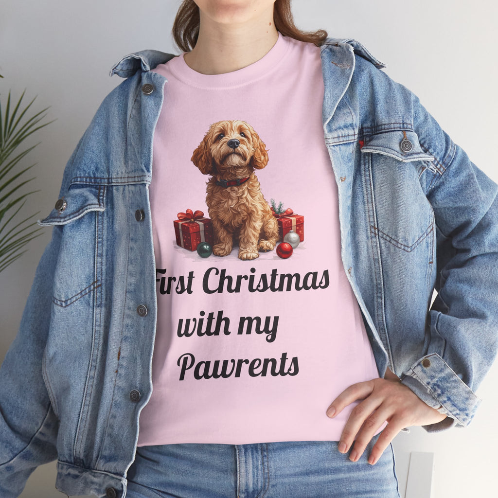 First Christmas with My Pawrents Goldendoodle Puppy T-Shirt, Gift for Her, Gift for Him, New Puppy Owners