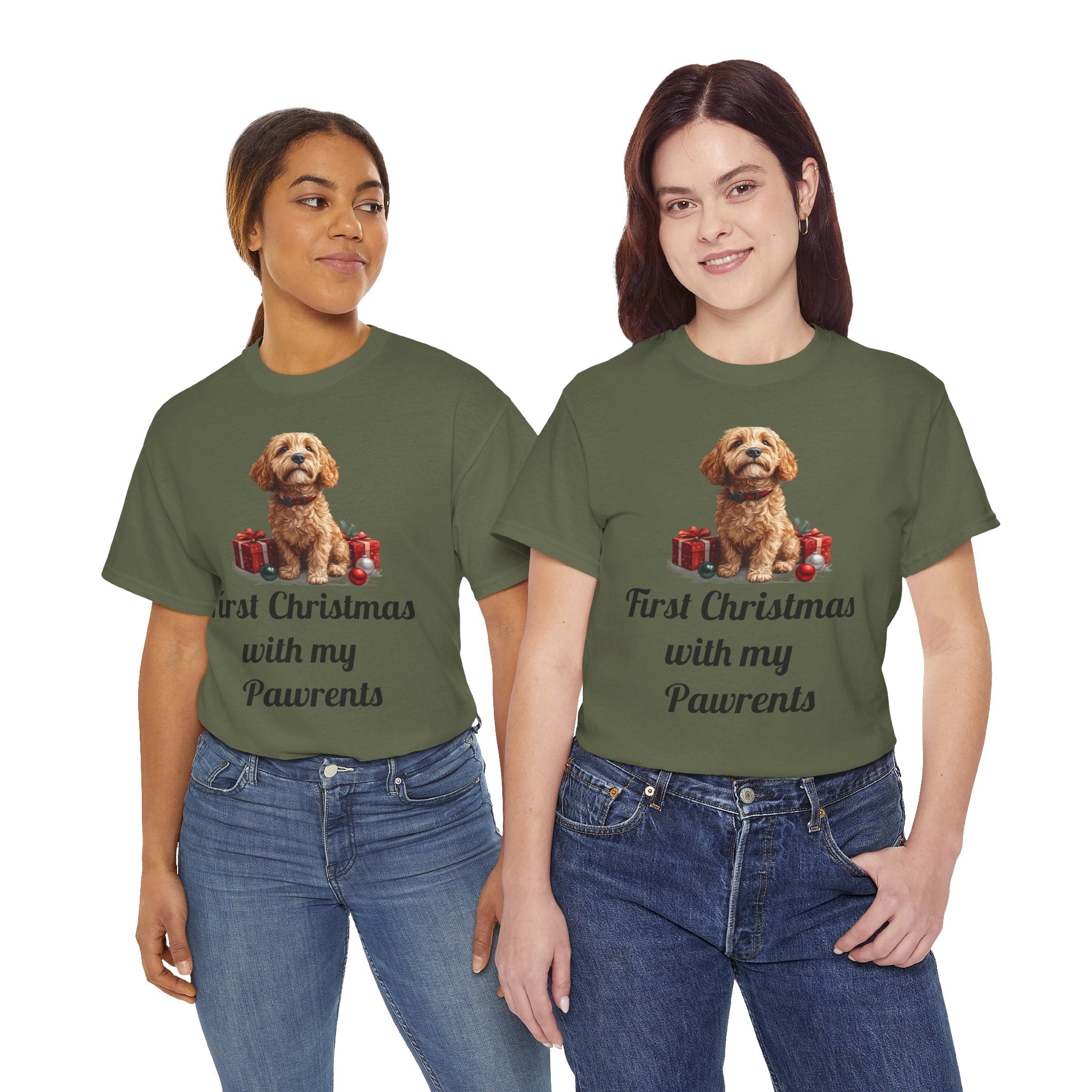First Christmas with My Pawrents Goldendoodle Puppy T-Shirt, Gift for Her, Gift for Him, New Puppy Owners