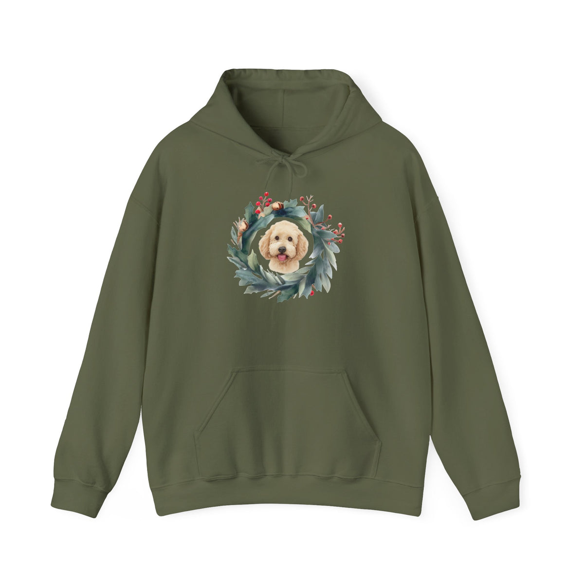 GoldenDoodle within Christmas Wreath, Unisex Heavy Blend™ Hooded Sweatshirt,