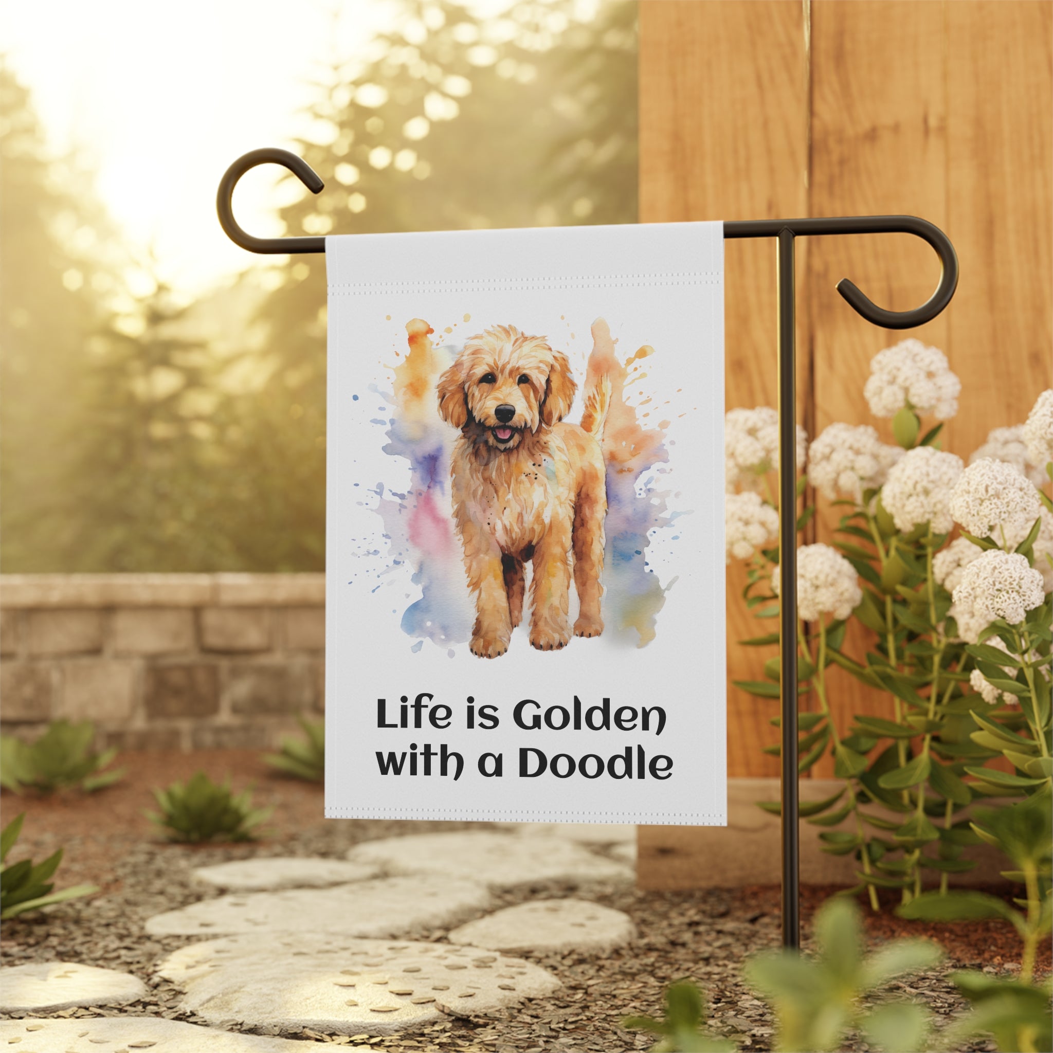 Garden & House Banner — "Life is Golden" Colorful Doodle Banner, 12" × 18" and 24.5" × 32"