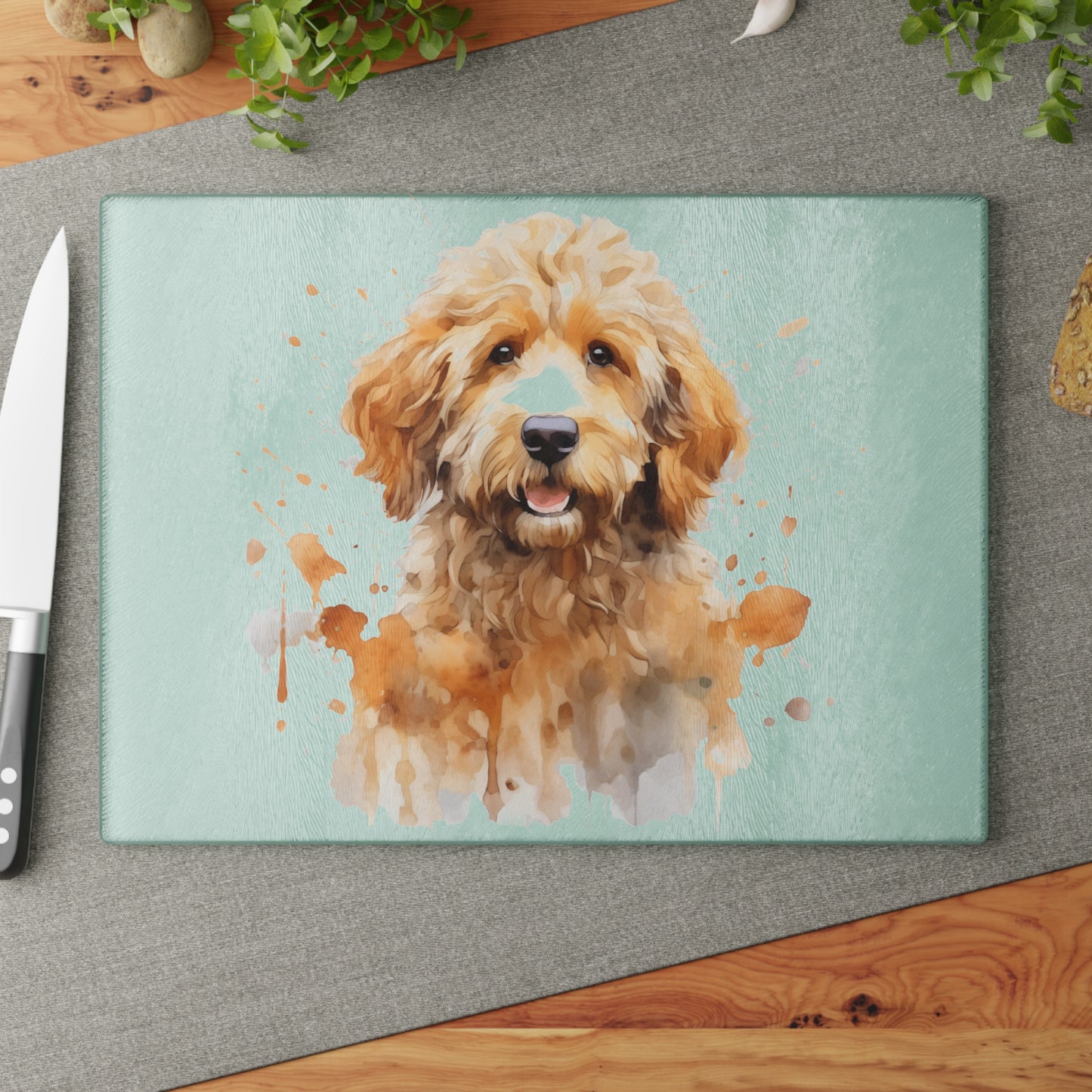 GoldendoodleDog Glass Cutting Board - Pet Lover Gift, Kitchen Decor, Dog Portrait Art, Gift for Dog Owners, Gift for Her