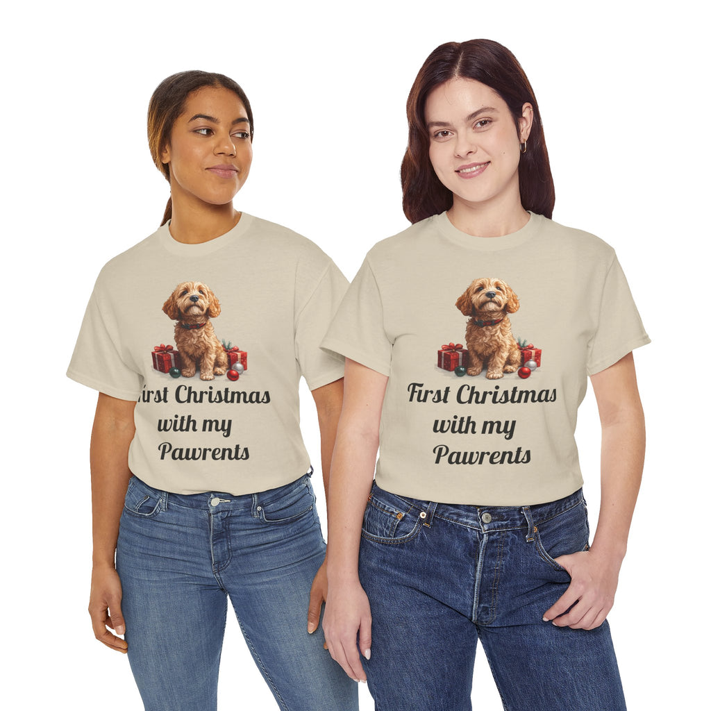 First Christmas with My Pawrents Goldendoodle Puppy T-Shirt, Gift for Her, Gift for Him, New Puppy Owners