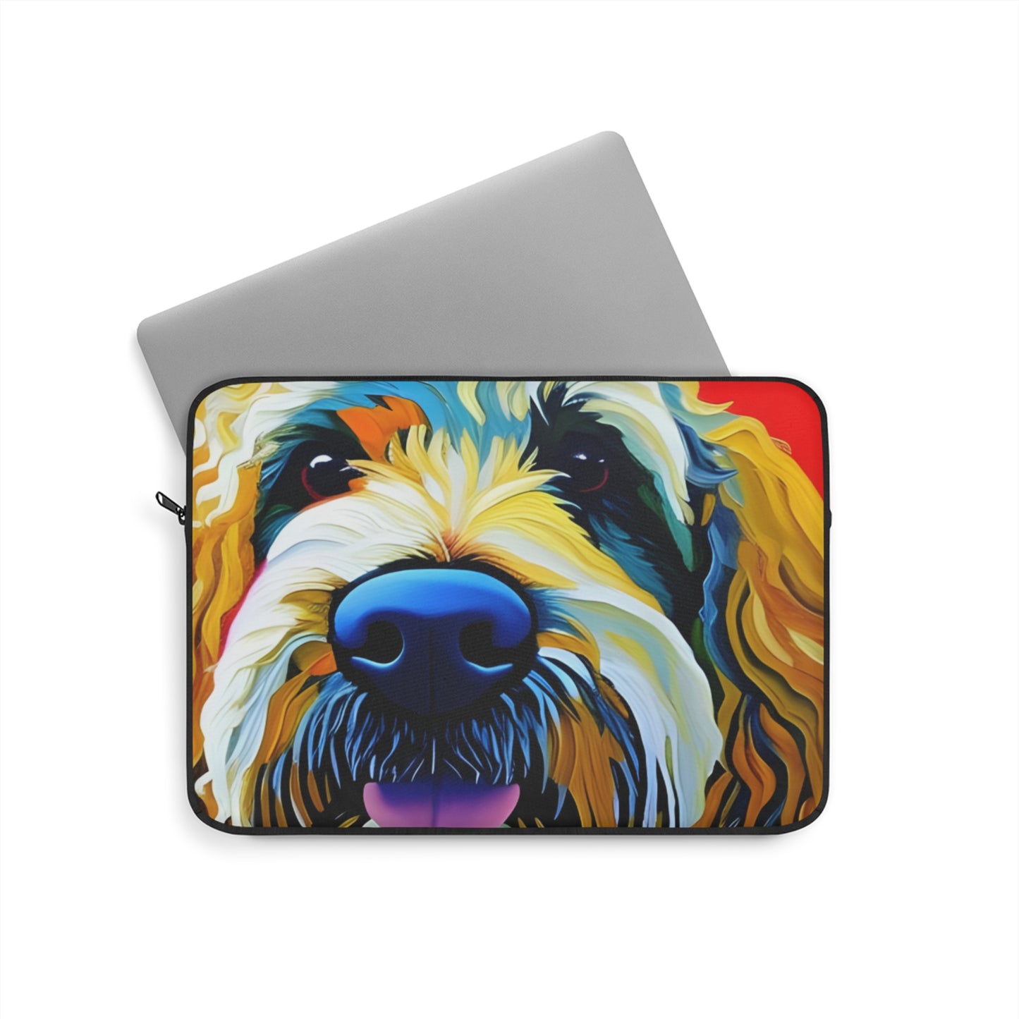Colorful Doodle Dog Laptop Sleeve, Pet Lover Computer Bag, Custom Animal Design, Fun Office Accessory, Gift